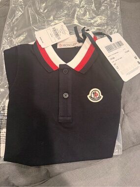 Moncler Kids Navy Polo with Red & White Trim